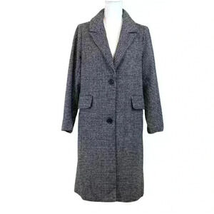 SADIE & SAGE Black White Plaid Tweed Trench Coat Size Small